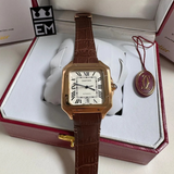Cartier Santos Automatic – Gold with Brown Leather Strap